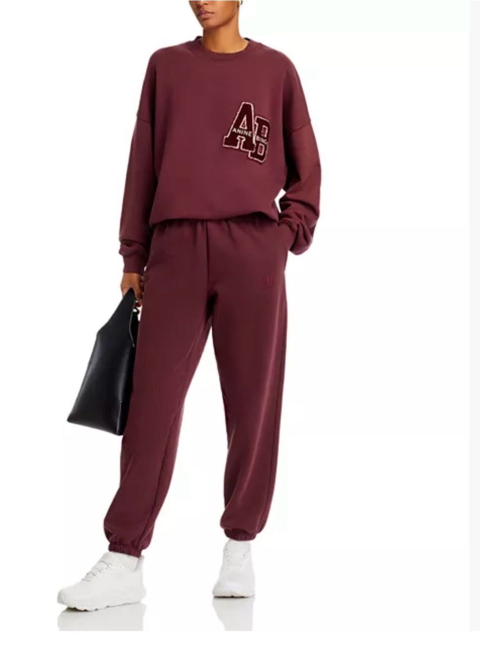 Anine Bing Miles Oversized Sweatshirt Letterman & Joggers - Dark Burgundy